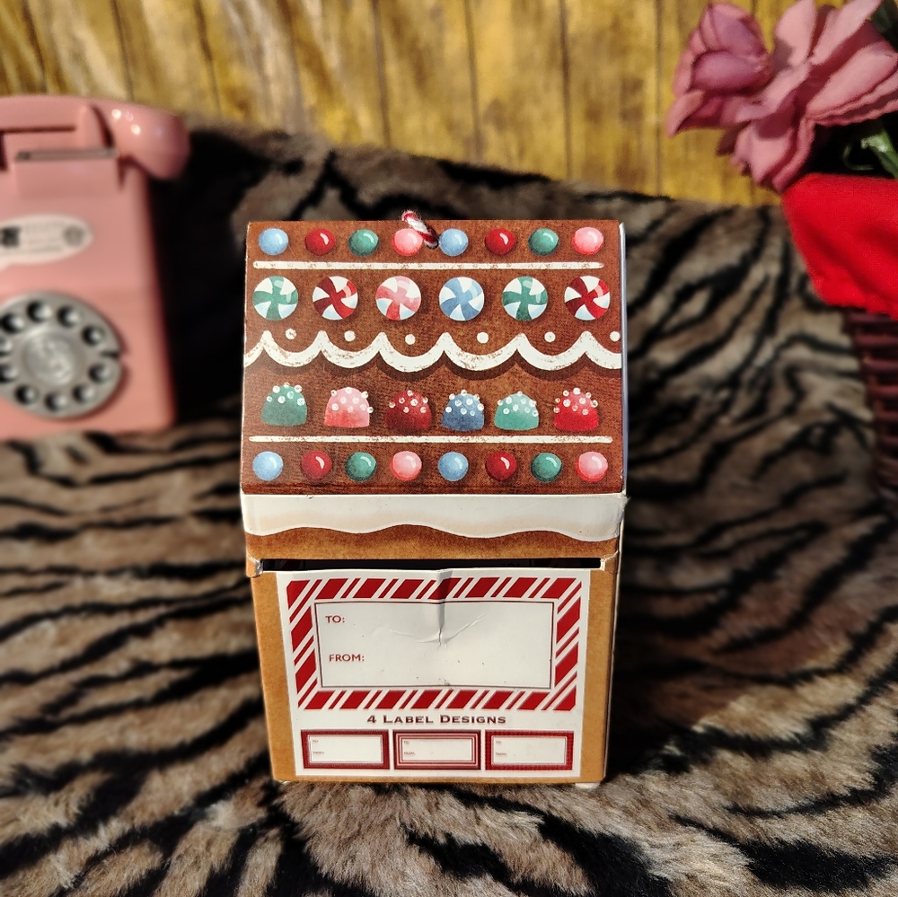 Gingerbread House Gift Box - Brown and Red Name Tags - Picture 2 of 3
